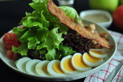 Close-up of breakfast served on table