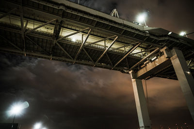 Illuminated bridge against sky at night