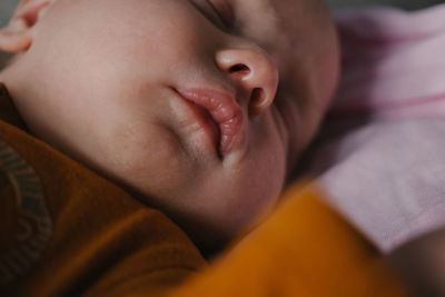 Newborn  lips and nostrills in close-up.