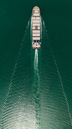 High angle view of ship in sea