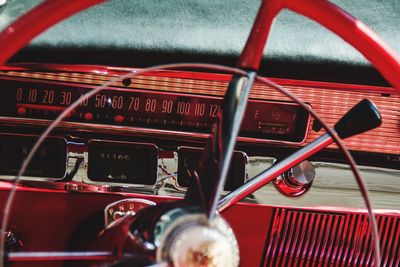 Close-up of vintage car steering wheel