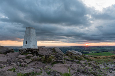 Scenic view of rocks against sky during sunset