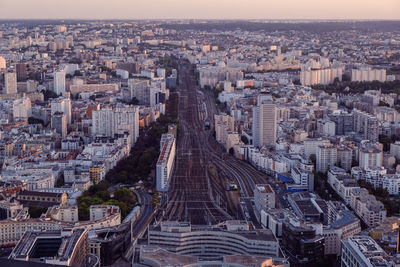 High angle view of buildings in city