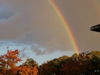 Low angle view of rainbow against sky