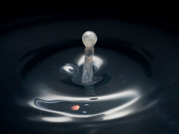 Close-up of drop falling on water