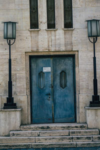 Closed door of building