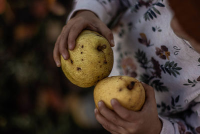 Midsection of woman holding apple