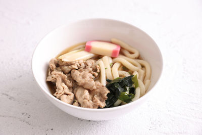 High angle view of food in bowl on table