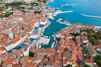 Aerial view of cres, a town in cres island, the adriatic sea in croatia