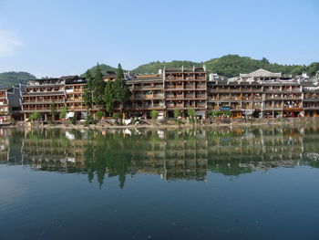 Reflection of built structure in water