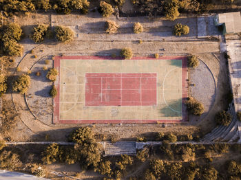 High angle view of built structure against trees