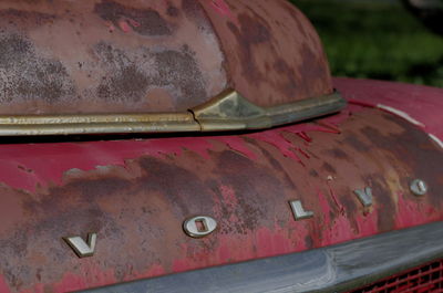 Close-up of abandoned car