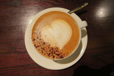 High angle view of coffee on table