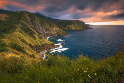 Scenic view of sea against sky during sunset