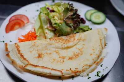 High angle view of meal served in plate