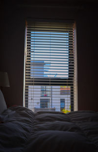 Buildings seen through window at home