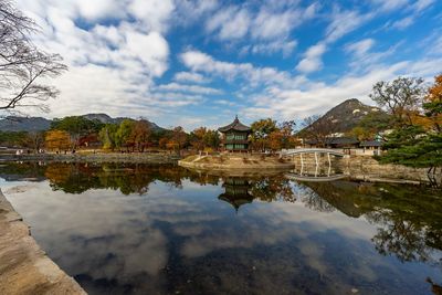 Scenic view of lake against sky