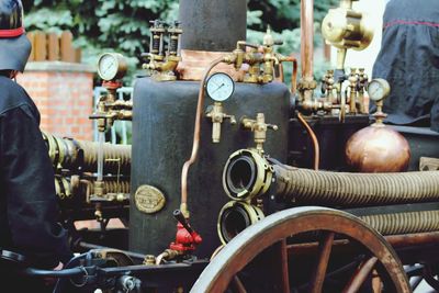 Firefighters with machinery