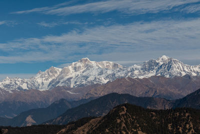 Scenic view of snowcapped mountains against sky