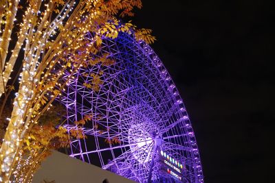 Low angle view of illuminated ferris wheel against sky at night