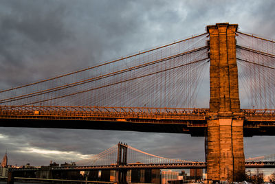 Brooklyn and manhattan bridges against cloudy sky