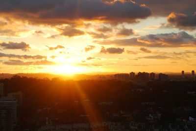 Silhouette cityscape against sky during sunset