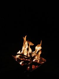 Close-up of bonfire against black background