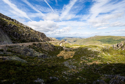 Scenic view of landscape and mountains against sky