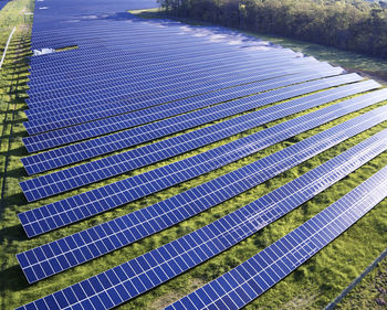 Usa, north carolina, low-level aerial photograph of a solar field