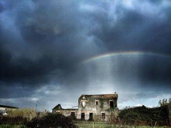 Scenic view of rainbow against cloudy sky