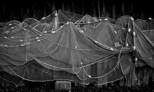 Fishing net on wooden wall