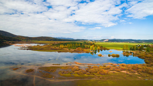 Scenic view of lake against sky