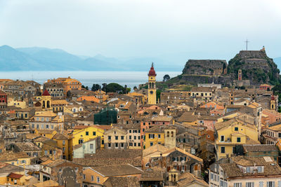 High angle view of buildings in city