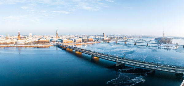 Aerial view of the winter riga old town