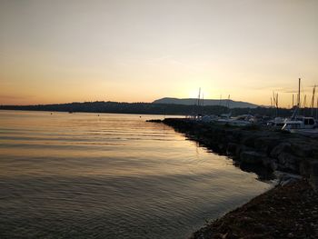 View of marina at sunset
