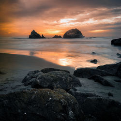 Scenic view of sea during sunset