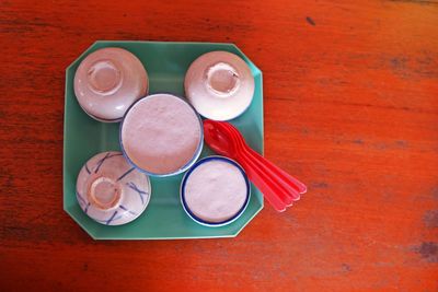 High angle view of coffee on table