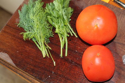 High angle view of vegetables on cutting board