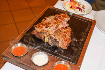 High angle view of food on table