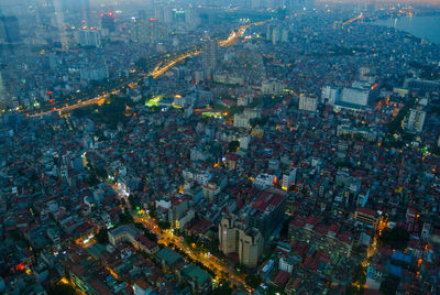 High angle view of city buildings