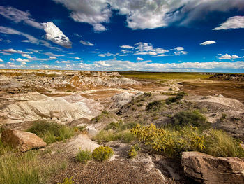 Scenic view of landscape against sky at petrified forest national park, united states.