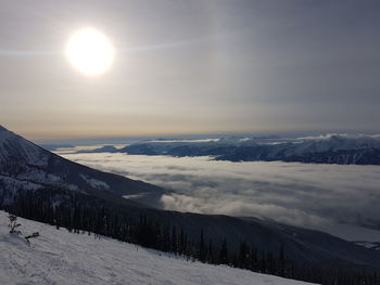 Scenic view of landscape against sky during winter