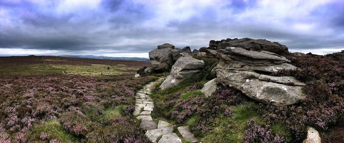 Rock formation on land against sky