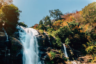 Scenic view of waterfall in forest during autumn