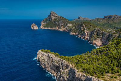 Scenic view of sea against clear blue sky