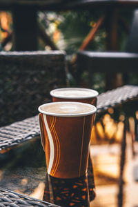 Close-up of coffee cup on table