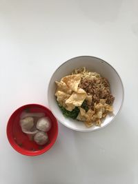 High angle view of meal served on table