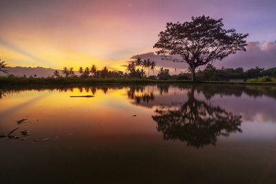 Scenic view of lake against sky during sunset