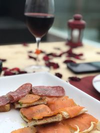 Close-up of drink served on table