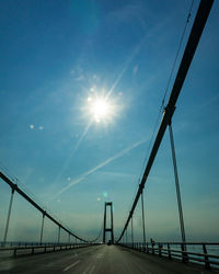 Bridge over road against blue sky